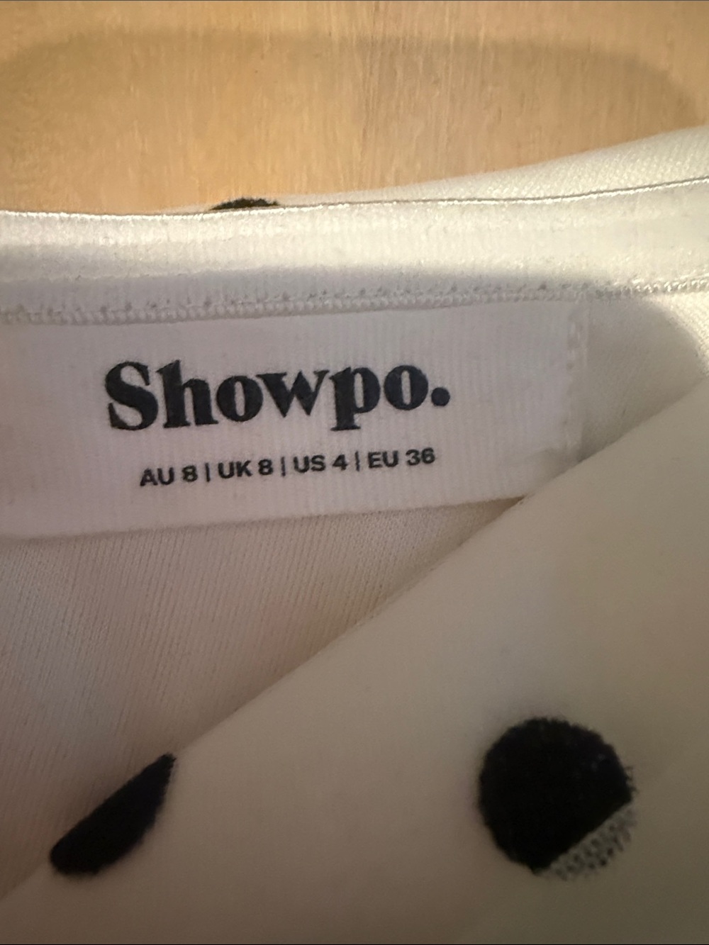 Showpo Karine Off-Shoulder White Polka Dot Mini Dress Size US 4 BRAND NEW - Picture 3 of 4